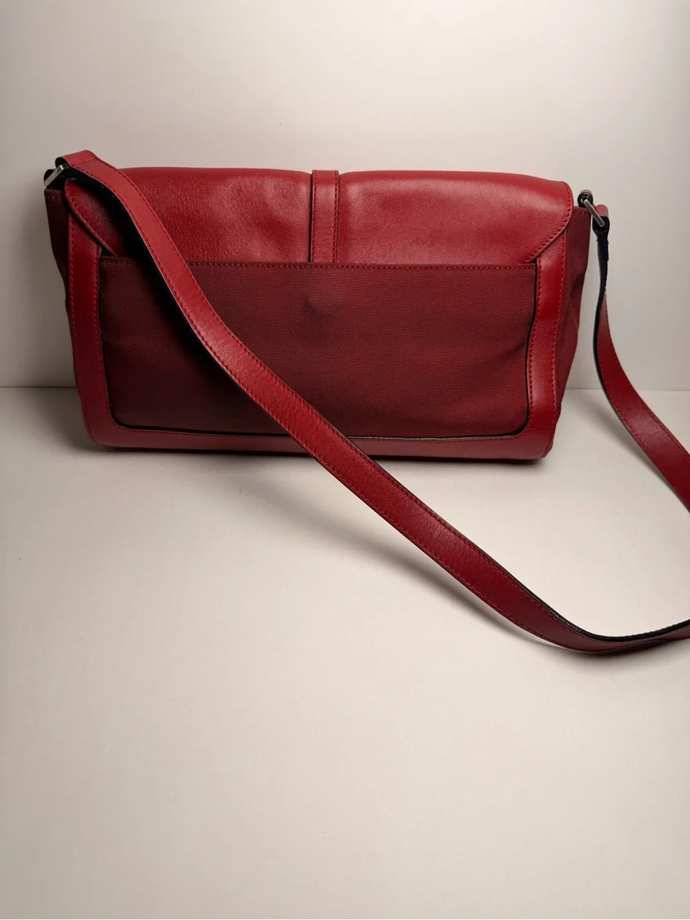 Women Red Leather purseBag with Silver Hardware